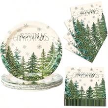 50 sets of disposable Christmas paper plates and napkins for holiday party supplies ideal for festive gatherings weddings birthdays and seasonal celebrations eco-friendly and convenient for indoor and outdoor events - Navidad - Ver 3