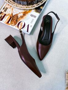 Slingback Open Heel Pumps With A Heel Below 3cm - 順滑咖啡 - 查看 3
