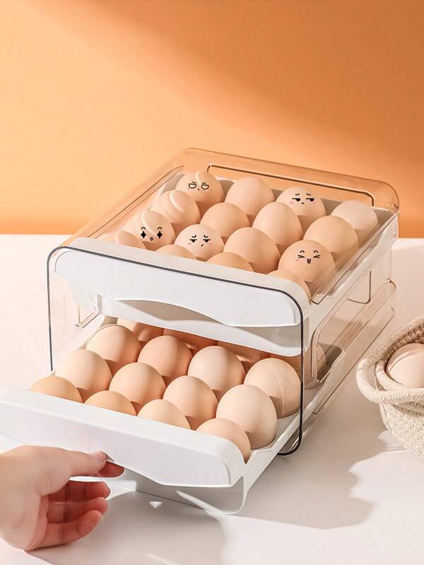 1 Peça Caixa de Armazenamento de Ovos de Cozinha, Camada Dupla, Material ABS, Adequada para Prateleira de Ovos de Geladeira, Caixa de Armazenamento de Ovos de Geladeira, Caixa de Preservação Estilo Gaveta, Caixa de Ovos de Cozinha, Bandeja de Ovos Empilhável Doméstica, Prateleira de Ovos de Camada Dupla