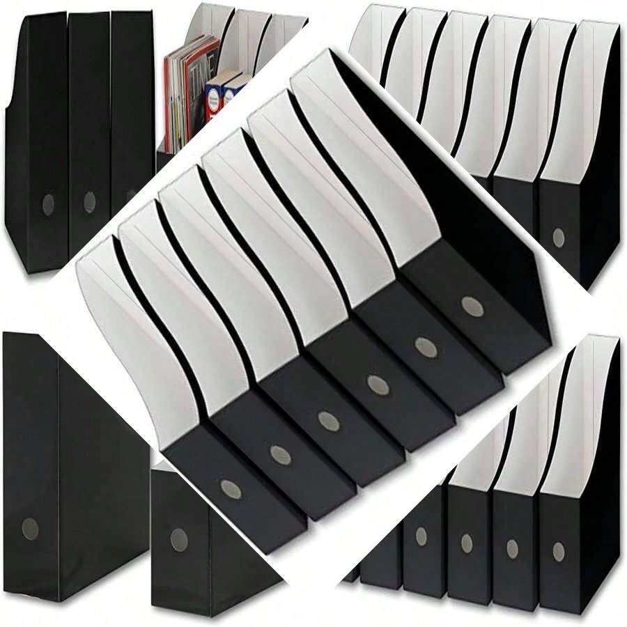 6-Pack Magazine File Holder Box, Foldable Cardboard Organizer For Simple Houseware, Black - As Pic - View 1