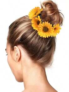 1pc Women Flower Decor Boho Scrunchie Hair Decoration Hair Ties Ponytail Holders Hair Elastics Hair Rubber Bands Scrunchies Hair Rope Elastic Hair Tie, Hair Bobbles Hair Accessories - Màu vàng - Xem 11