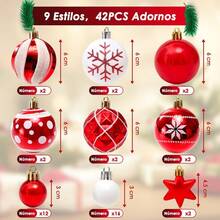 SlowTon Esferas Navideñas 44PCS, Adornos de Bolas Navidad para Árbol de Navidad, con Lazo para Colgar, Irrompibles Colgantes Bolas Decorativas Brillante para Hogar, Bodas, Fiestas, Interior y Exterior - Rojo Blanco - Ver 12