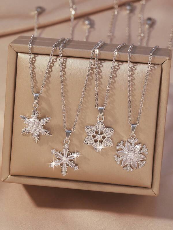 1pc Luxury Snowflake Necklace, Eye-Catching Zirconia Inlaid Design, Women's Delicate Flower Clavicle Chain Titanium Steel Necklace, Suitable For Daily Wear, Holiday Party Gift, Christmas Jewelry Gift