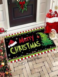 1 pieza Nuevo felpudo de bienvenida navideño, adecuado para sala de estar, dormitorio, interior - Lavable a máquina - Material de franela, envoltura delicada, amigable con la piel, sin pelusas, ligeramente resistente al agua, fácil cuidado, inodoro - Ideal para decoración del hogar, decoración de habitaciones