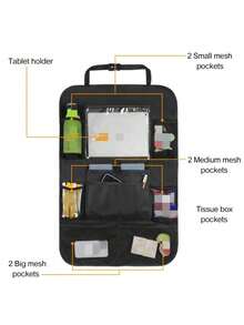 Car Backseat Organizer With 10" Table Holder, 9 Storage Pockets Seat Back Protectors Kick Mats For Kids Toddlers, Travel Accessories,