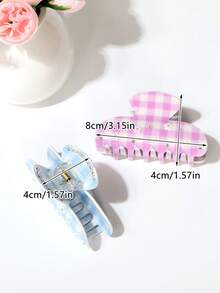 1pc Plaid Rhinestone Hair Claw Clip, Fresh Sweet Girly Floral Plaid Blue & Pink Stylish Hair Claw Hair Accessory, Minimalist Retro Vibe Hair Clip Winter Hair Clutch