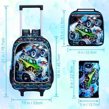 3件套汽车造型拉杆背包，男童带轮背包，UV印花拉杆背包套装，含午餐盒 - 冰川雙卡拉桿背包 - 查看 3