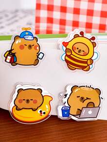 4个/1个 水豚双面便签夹，趣味薯片夹，厨房零食食品收纳小袋子夹，PP文件夹