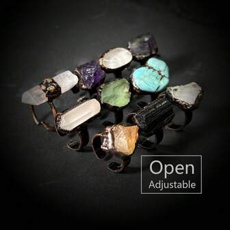 1pc Natural Amethyst, Citrine And Green Fluorite Crystal Adjustable Double-Headed Antique Bronze Ring, Party Gift For Women (Shape Random)