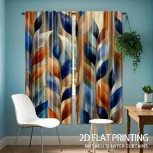 2pcs Abstract Leaf Art Flower Printed Curtains - Translucent Polyester Curtains, Suitable For Living Room And Bedroom Decoration Curtains, Suitable For Study, Living Room, Balcony, Office, Dormitory, Convex Window, Home Decoration Curtains, Festival Decoration, Easy To Hang, Rod Type Curtains