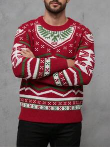 Suéter masculino de Natal, suéter vermelho com estampa de rena, novo estilo 2025