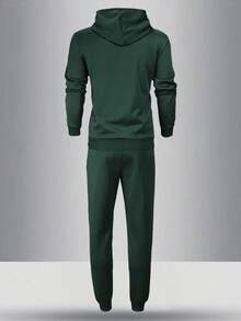 男士两件套运动服，包含连帽衫和抽绳运动裤。轻盈透气，四季皆宜，饰有活力四射的巴黎城市印花。非常适合通勤、上学、休闲外出、居家放松或慢跑/散步，也是送给父亲、男友或丈夫的绝佳春季运动礼物。 - 墨綠色 - 查看 2
