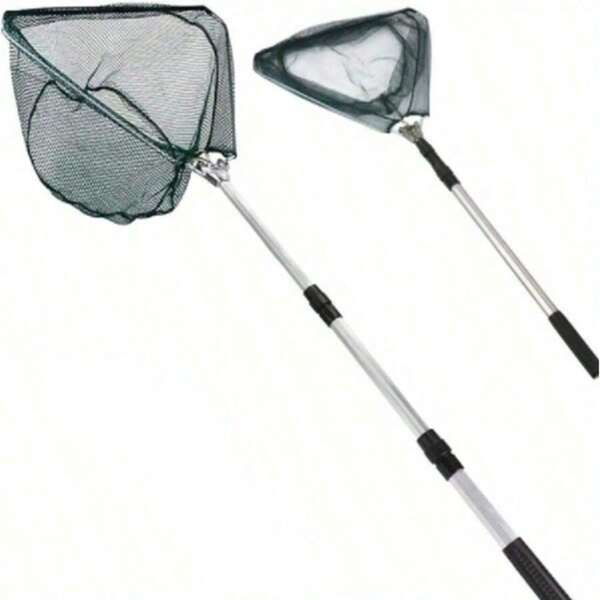 1 pieza de red de pesca resistente, con un mango telescópico que se puede extender y plegar, estructura de aleación de aluminio ligera, mango antideslizante, equipo de pesca plegable portátil, adecuado para agua dulce, agua salada, lagos, ríos y océanos, adecuado para pescadores profesionales y aficionados