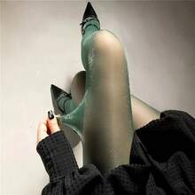 1 Piece Of Women's Plus-Size Pantyhose, Thin Silk Stockings With Silver Thread Characteristics And Shiny Surface, Available In Bright Candy Colors, Suitable For Matching Any Outfit, Comfortable And Slim-Fitting For All Seasons - Màu xanh lá cây đậm - Xem 10