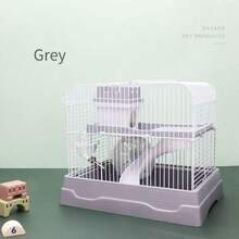 双层便携式仓鼠笼 - 迷你城堡栖息地，带滚轮、水瓶和食盆 - 适用于仓鼠/小鼠的通风旅行笼（蓝色/粉色/灰色）