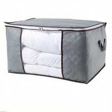 1pcs Large Capacity Quilted Storage Box Zipper - Portable Towel, Bed Sheet, And Clothing Storage Box, Grey Fabric Container With Check Mouth And Handle Multi Layer Design For Easy Access And Storage, Wardrobe Storage (Horizontal And Vertical) - Xám - Xem 8