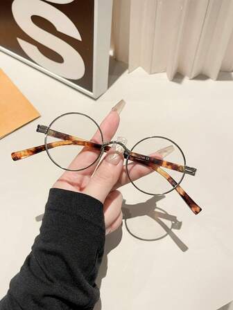 1 副金属框架 TR 腿圆形透明镜片眼镜，男女通用时尚眼镜，流行名人款式