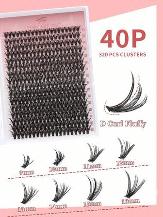320 racimos de pestañas postizas de visón D-Curl 3D de 40D, de 9-16 mm de longitud mixta, 0.07 mm de , para uso diario/fiesta. Efecto de salón reutilizable con kit de bricolaje fácil. Favoritas en 40 países!