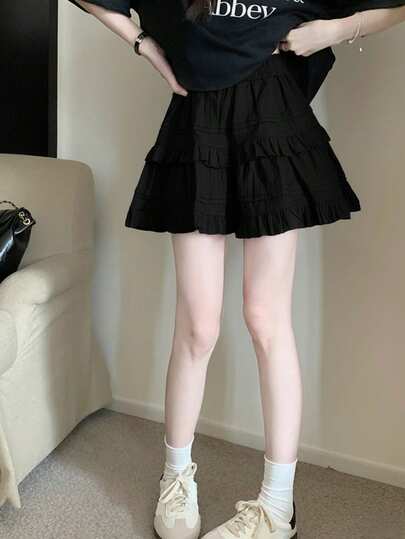 花卉印花少女连衣裙，纯色高腰褶皱休闲度假裙，女士