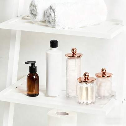 3pcs/Set Vanity Makeup Storage Organizer, Q-Tip Holder Bathroom Container, Round Pad/Floss Dispenser, For Sorting And Storing,For Holiday Beach, Bathroom Collection, Bedroom Collection, Large Capacity