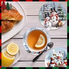 4 piezas/8 piezas Posavasos con tema navideño, almohadillas absorbentes con estampado navideño, tapetes para café, posavasos para cocina, mesa, habitación, decoración de bar, regalos navideños