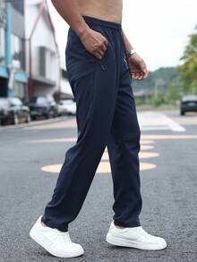 Plus Size Men's Lightweight Casual Sports Pants, Outdoor Fitness Trousers, Summer Spring - Blue - View 4