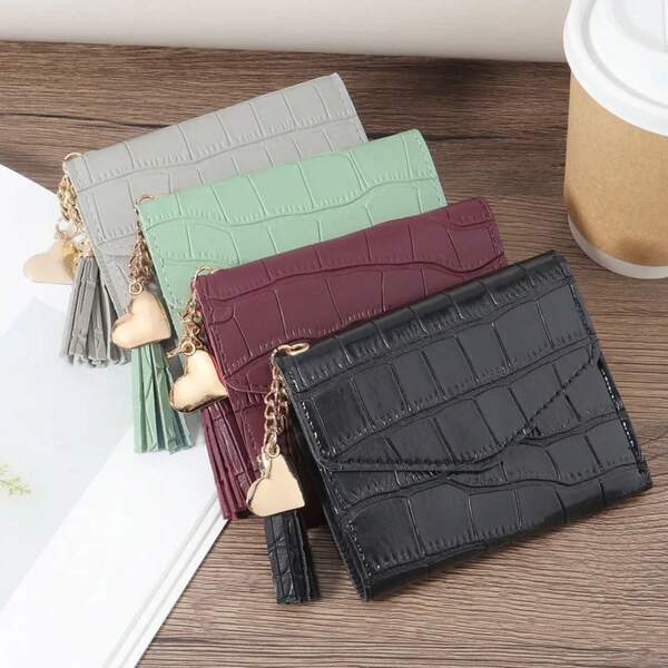 Fashion Metal Heart-Shaped And Tassel Drated Small Wallet Coin Pocket Small Wallet 30% Off Women's Wallet Mini, Women's Retro