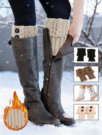 1 par de cubrecalzas de mujer de invierno, cálidos, de ganchillo y tejidos a punto - calentadores de pierna cortos, cubierta perfecta para botas como regalo