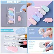 Paquete de 6 Cintas Correctoras Porttiles, Correction Tape, correcciones instantneas, aplicador fcil de usar, Suministros Escolares Material de Oficina - verde, azul, gris, morado, rosa, albaricoque - Ver 1