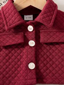 Conjunto de chaqueta de unicolor y falda con botones abullonados de estilo universitario para bebé niña en otoño/invierno - Rojo - Ver 8