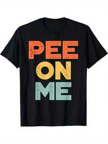 Men's Funny Graphic T-Shirt "Pee On Me" - Black Crew Neck T-Shirt With Colorful Urine Print, Casual And Comfortable For Casual Outfits, Perfect For Outdoor Activities - 黑色 - 查看 6