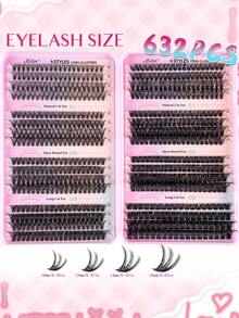MEM 632/1240/120pcs Eyelash Clusters, High Volume, Curl Length 8-16mm, DIY Eyelash Clusters, Natural Look, Thick & Long, Super Soft & Lightweight, Reusable, Individual Segment Lashes, Eyelash Extension Kit, Suitable For Travel, Daily Wear (Beginner Friendly), Weddings, Dates, Parties, Holidays, Great For Christmas/Halloween/Gifts - 黑色 - 查看 7