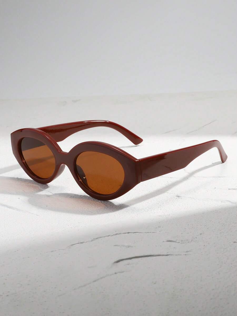 1pc Retro Oval Lip Shaped Fashion Glasses, Fashionable & Slimming Face Design, Suitable For Men And Women - Multicolor - View 1