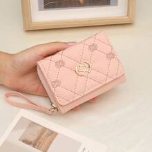 新款女士短款钱包，刺绣金属装饰纽扣设计，大容量，迷你钱包，小巧可爱，可作卡包、零钱包、钱包、腕带钱包，带挂绳 - 彩色 - 查看 18