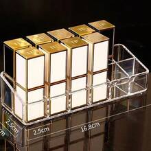 Caixa organizadora de cosméticos de acrílico transparente com vários compartimentos para batom, ideal para penteadeira de quarto, pode armazenar batons, lápis de sobrancelha e pincéis.