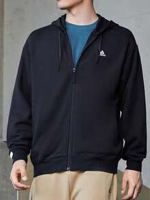 Adidas 男式抽绳连帽拉链保暖内衬休闲运动夹克，黑色 - 黑色 - 查看 6