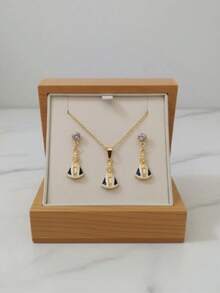 Kit Colar + Brinco Nossa Senhora Aparecida Folheado Strass