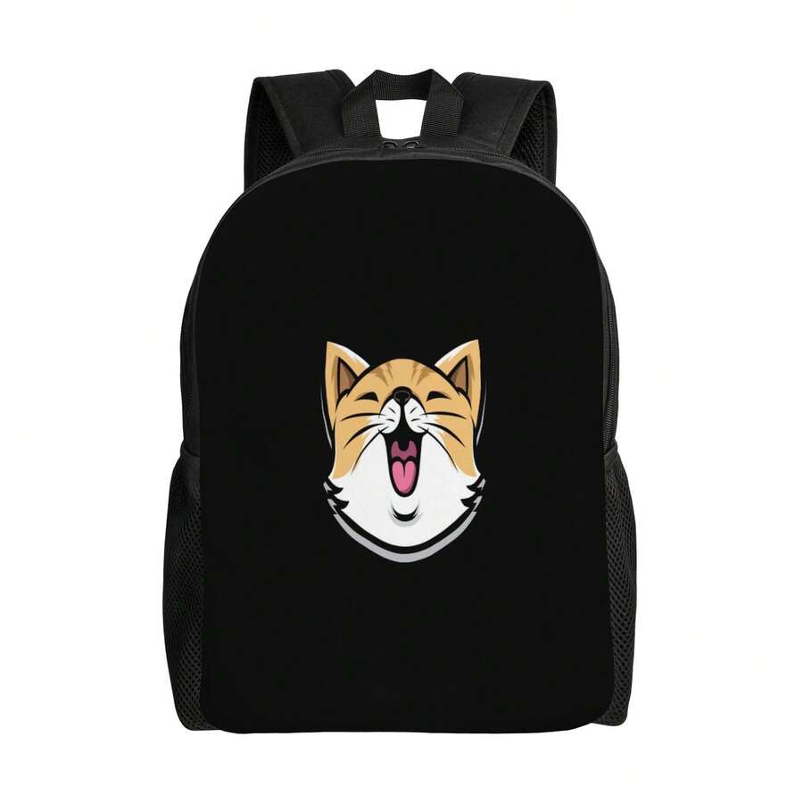 ZLIENSZUS Men'S Lightweight Backpack - Cute Happy Cat Face Design, Black With Orange Accents, Single Pocket, Comfortable For College, Work, Travel - Everyday Backpack For Students & Professionals, Backpack For School, Work Bag, Playful Design, Durable Straps, College Essentials, Stylish Accessory, Sturdy Construction, Office Workers - Nhiều màu - Xem 1