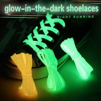 1 对二合一夜光反光扁平鞋带，8 毫米柔和色彩双空心编织鞋带，适用于滑板鞋运动鞋，80 厘米 100 厘米 120 厘米 140 厘米运动鞋带，适合女士女孩跑步慢跑，夜间发光可视鞋带，可定制长度，适合男士女士儿童，光吸收后发光效果更佳