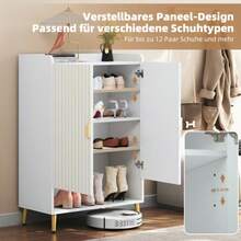 Zapatero moderno de dos puertas, organizador de almacenamiento para armario de vestíbulo, zapatero de MDF, zapatero de 3 niveles blanco, cajón inferior abierto, 75 x 35 x 110 cm, capacidad de carga: 20 kg. - Blanco - Ver 3