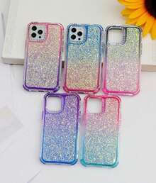 Case 3 en 1 Glitter colores Protección 360 MZ005 funda protectora triple accesorios modernos colores vibrantes para smartphone - Negro Rosa - Ver 2