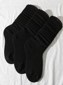 3 Pairs Crew Socks (Without Sock Garters), Christmas Gift - Black - View 3