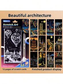 (12 Pieces/Set, With A Pen) Colourful Scratching Art Bookmarks, DIY Painting Portable Scratching Graffiti Bookmarks, Night Scene Art Scratching Toys, Small Postcard Style Night Scene Scratching Urban Building Toys, Birthday Gifts, Room Decoration Painting, Colourful Cityscape Architectural Scratching Art Postcards, Suitable For Art Lovers Returning To School, Mother's Day, Gifts For Mothers.