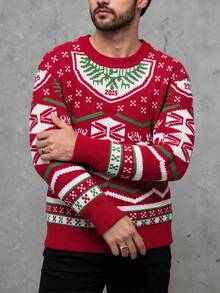 Suéter masculino de Natal, suéter vermelho com estampa de rena, novo estilo 2025