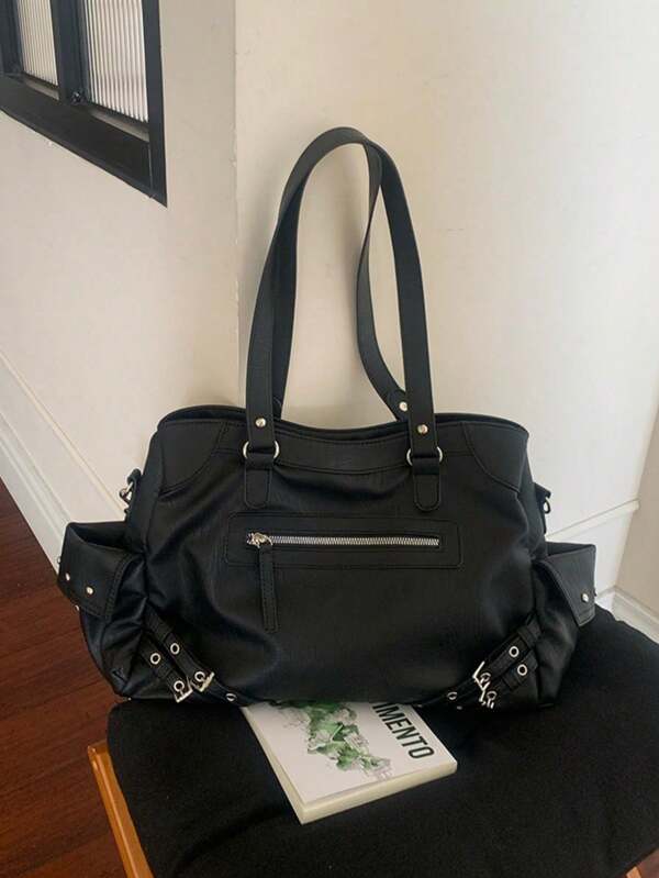 Borsa a tracolla stile coreano autunno/inverno, nuova moda casual versatile di alta qualità, multi-tasche, stile motociclista cool girl con borchie, adatta per pendolarismo, shopping, scuola, borsa a spalla capiente