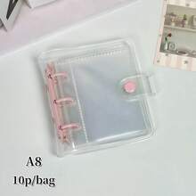1pc A8 Transparent 3-Ring Binder, Cute Macaron Colored Loose Leaf Ledger, With Snap Button Soft Leather Surface Loose Leaf Notebook And Sticker Book, FEINIBOOK, Transparent Inner Page Replacement Core, Made Of Pp Material, Small Size, Large Capacity, Easy To Carry, Suitable For Diy Sticker Books, Hand Books, Or Placing Photo Cards, Photos, Small Objects, Etc. Of Idol Fans - Clear - View 12