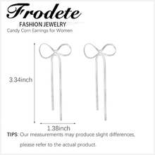 Bow Earrings For Women  Sparkly Rhinestone Chain Tassel Earrings Cute Ribbon Stud Earring Daily Party Jewerly Gifts Christmas Stocking Stuffers - D2:銀色蝴蝶結流蘇耳環 - 查看 6