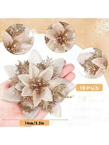 10 pezzi Decorazioni per albero di Natale, foglie rosse natalizie glitterate, fiori di Natale artificiali, decorazioni per albero di Natale con foglie rosse glitterate, per matrimonio natalizio, celebrazioni festive, fiori decorativi natalizi, decorazioni per feste