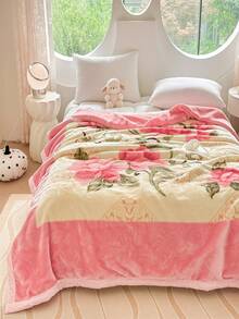 1件花卉图案拉舍尔经典毛毯，柔软亲肤，活性染色，3D剪花工艺，多用途毛毯，舒适温暖，适用于客房和卧室