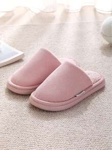 Women's New Solid Color Simple Indoor Plush Thick Bottom Warm Slippers, Autumn/Winter - Pink - View 2